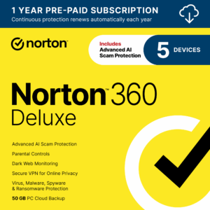Norton 360 Deluxe – 5 Devices, 1‑Year Subscription